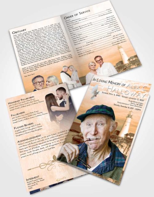 Bifold Order Of Service Obituary Template Brochure Soft Dusk Lighthouse Journey