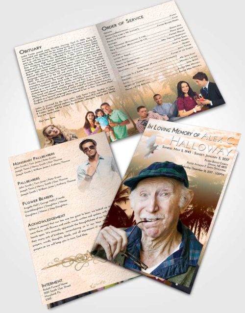 Bifold Order Of Service Obituary Template Brochure Soft Dusk Palm Paradise