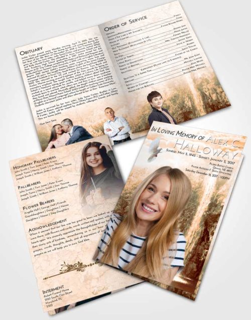 Bifold Order Of Service Obituary Template Brochure Soft Dusk Waterfall Happiness