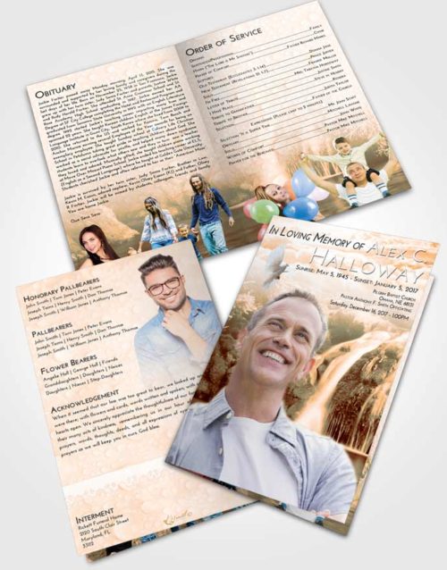 Bifold Order Of Service Obituary Template Brochure Soft Dusk Waterfall Paradise