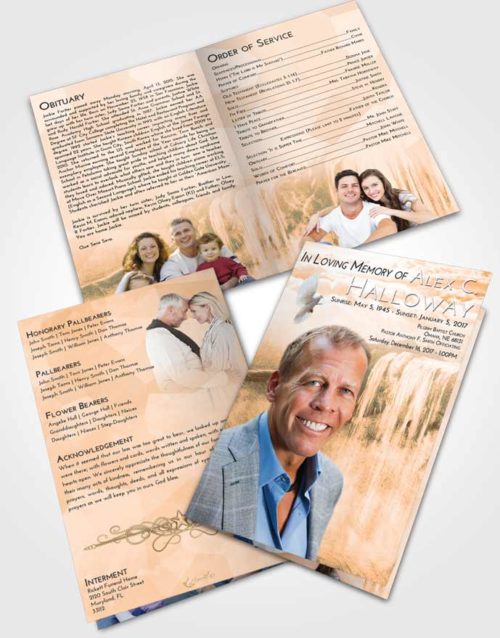 Bifold Order Of Service Obituary Template Brochure Soft Dusk Waterfall Tranquility