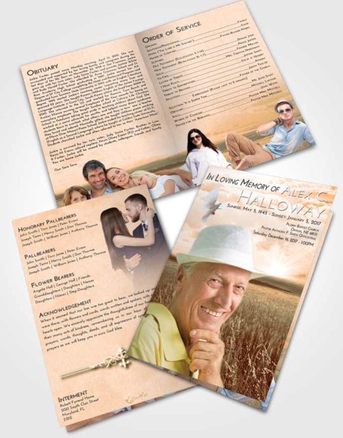 Bifold Order Of Service Obituary Template Brochure Soft Dusk Wheat Fields