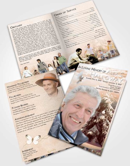 Bifold Order Of Service Obituary Template Brochure Soft Dusk Winter Wonderland
