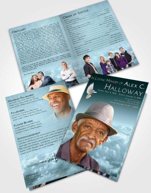 Bifold Order Of Service Obituary Template Brochure Soft Emerald Love Return to the Clouds