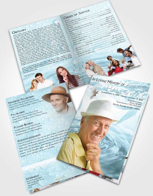 Bifold Order Of Service Obituary Template Brochure Soft Emerald Love Water Droplet