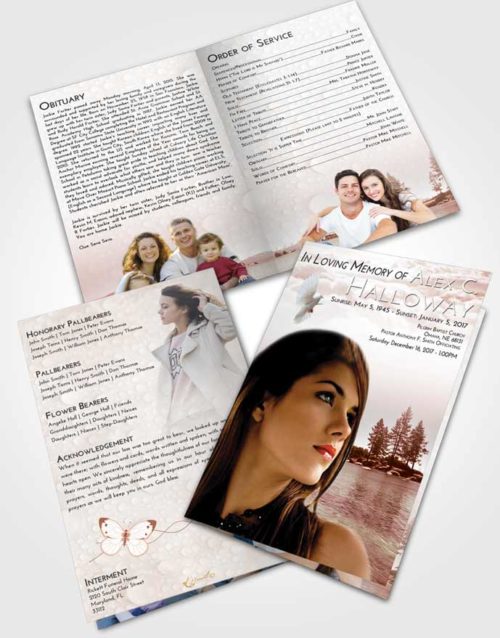 Bifold Order Of Service Obituary Template Brochure Strawberry Love Coral Waters