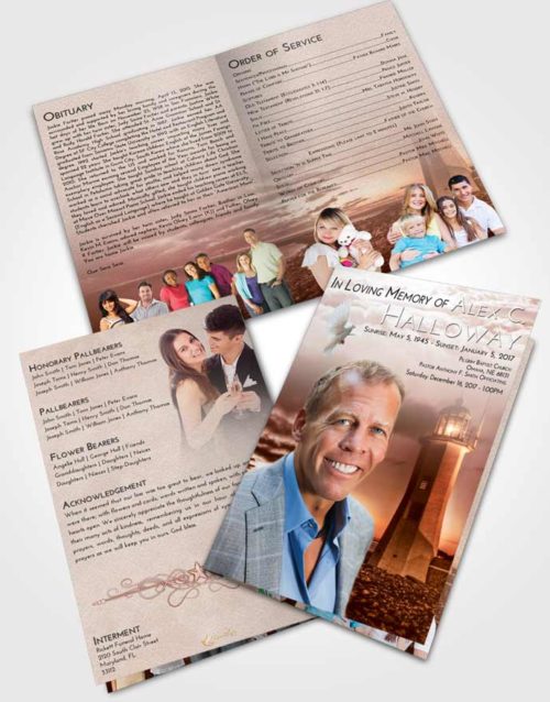 Bifold Order Of Service Obituary Template Brochure Strawberry Love Lighthouse Magnificence