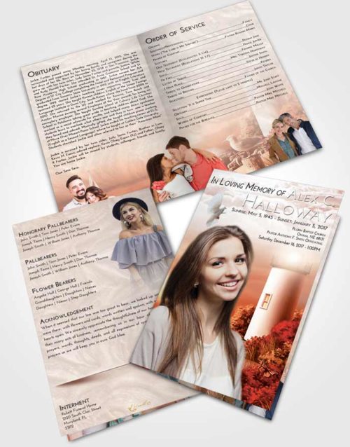 Bifold Order Of Service Obituary Template Brochure Strawberry Love Lighthouse Mystery