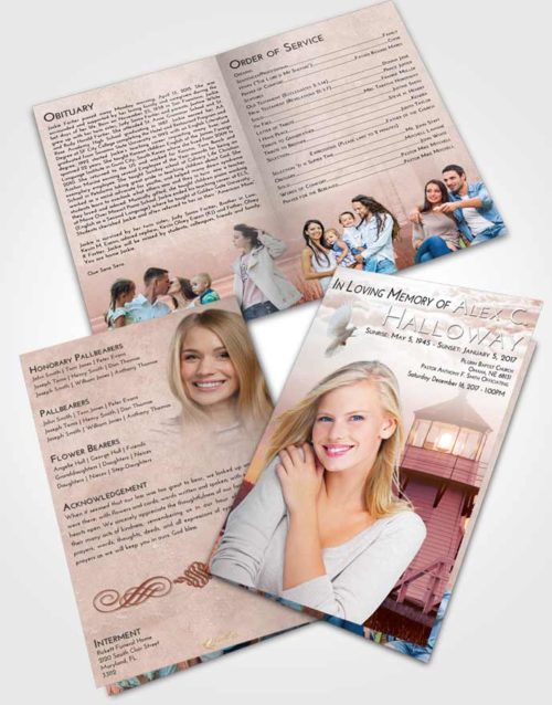 Bifold Order Of Service Obituary Template Brochure Strawberry Love Lighthouse Surprise