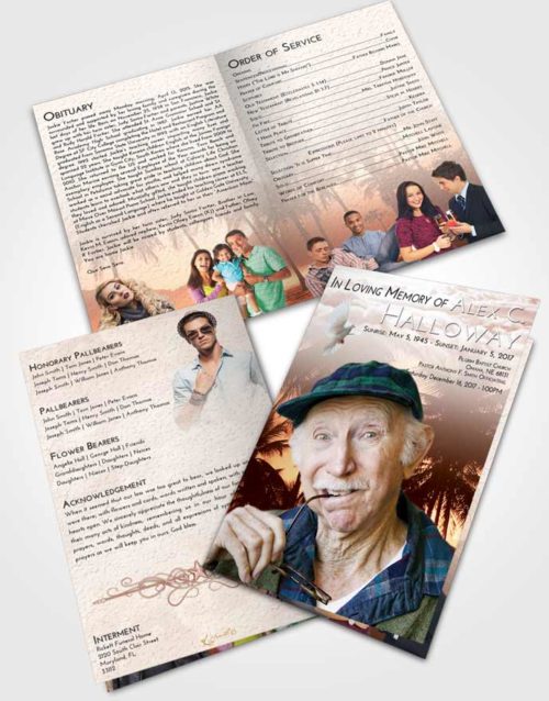 Bifold Order Of Service Obituary Template Brochure Strawberry Love Palm Paradise