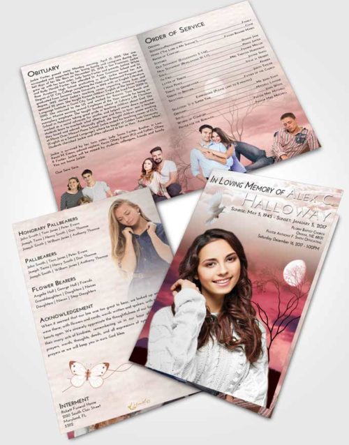Bifold Order Of Service Obituary Template Brochure Strawberry Love Soft Moonlight