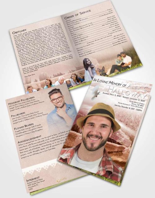 Bifold Order Of Service Obituary Template Brochure Strawberry Love Summer Waves