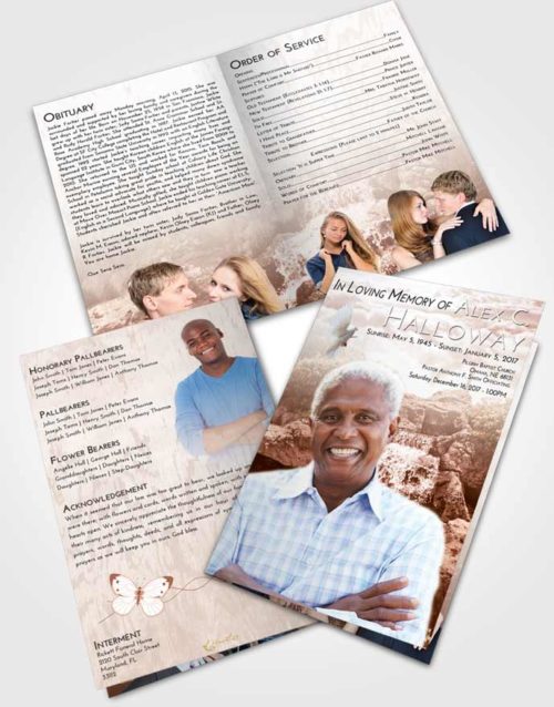 Bifold Order Of Service Obituary Template Brochure Strawberry Love Waterfall Masterpiece