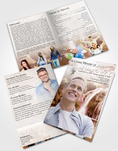 Bifold Order Of Service Obituary Template Brochure Strawberry Love Waterfall Paradise