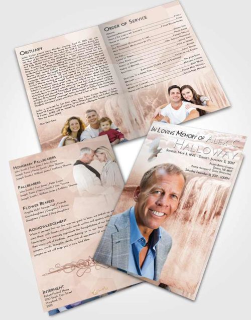 Bifold Order Of Service Obituary Template Brochure Strawberry Love Waterfall Tranquility