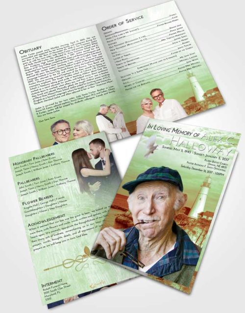 Bifold Order Of Service Obituary Template Brochure Strawberry Mist Lighthouse Journey