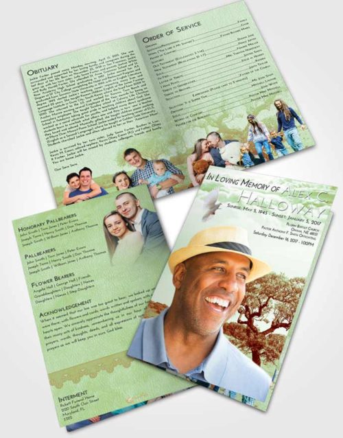 Bifold Order Of Service Obituary Template Brochure Strawberry Mist Loving Leaves