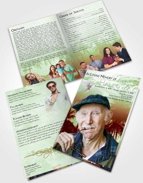 Bifold Order Of Service Obituary Template Brochure Strawberry Mist Palm Paradise