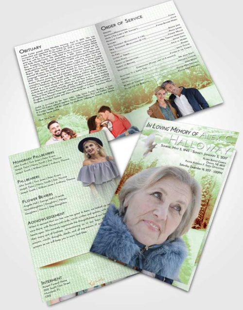Bifold Order Of Service Obituary Template Brochure Strawberry Mist Snow Garden