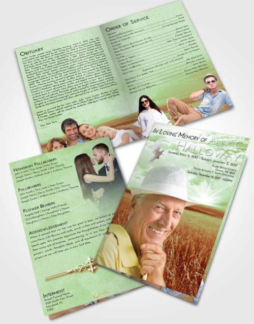 Bifold Order Of Service Obituary Template Brochure Strawberry Mist Wheat Fields