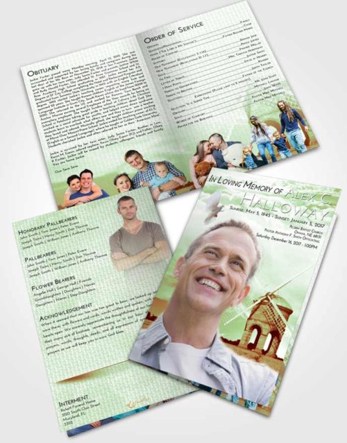 Bifold Order Of Service Obituary Template Brochure Strawberry Mist Windmill of Honor