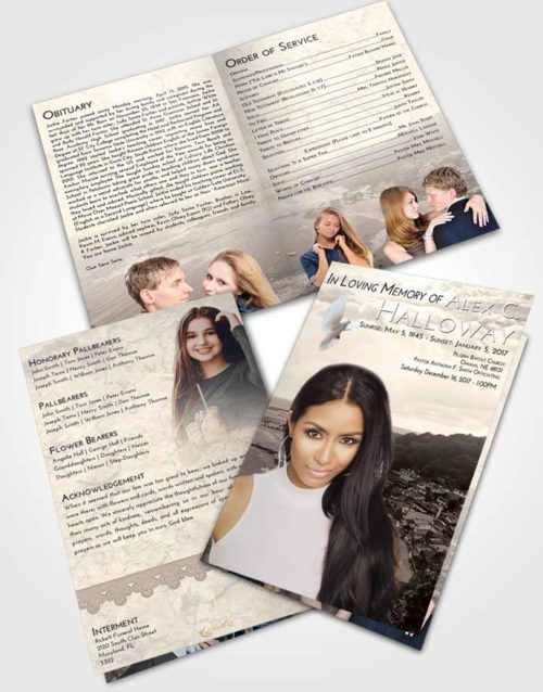 Bifold Order Of Service Obituary Template Brochure Tranquil Beach Life