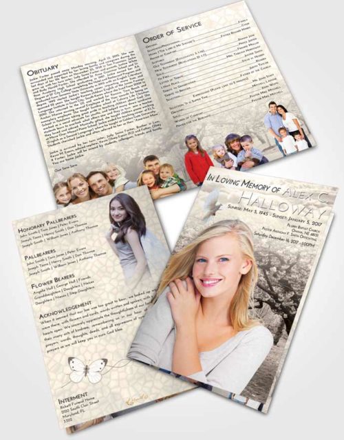 Bifold Order Of Service Obituary Template Brochure Tranquil Flowering Path