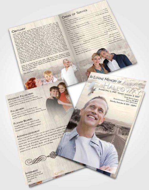 Bifold Order Of Service Obituary Template Brochure Tranquil Highway Cruise