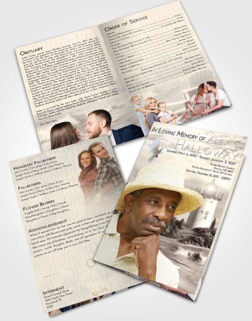 Bifold Order Of Service Obituary Template Brochure Tranquil Lighthouse Laughter