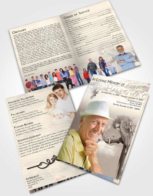 Bifold Order Of Service Obituary Template Brochure Tranquil Magical Parrot