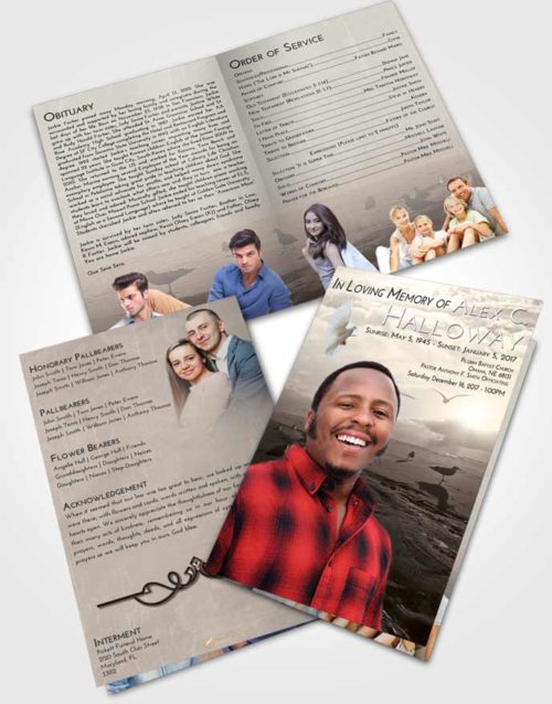 Bifold Order Of Service Obituary Template Brochure Tranquil Natural Beach