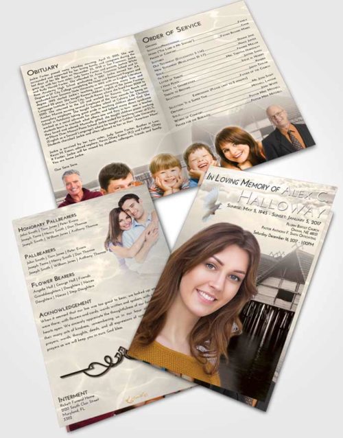 Bifold Order Of Service Obituary Template Brochure Tranquil Ocean Living
