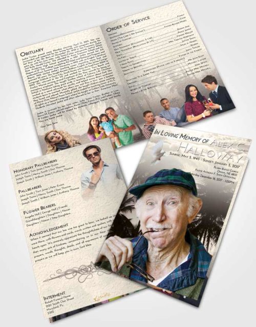 Bifold Order Of Service Obituary Template Brochure Tranquil Palm Paradise