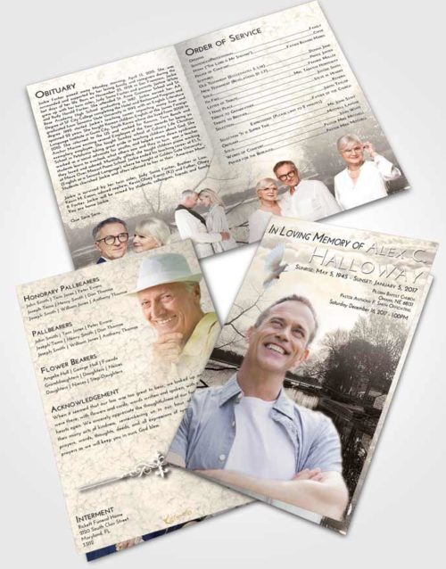 Bifold Order Of Service Obituary Template Brochure Tranquil River Reflection