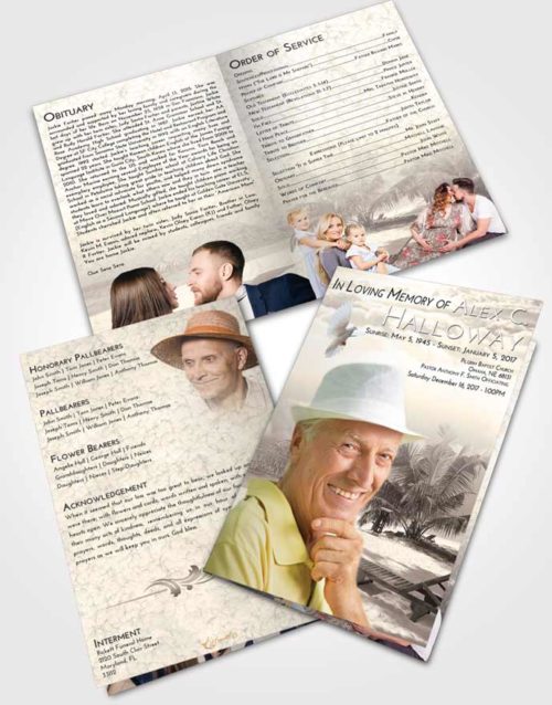 Bifold Order Of Service Obituary Template Brochure Tranquil Sandy Beach