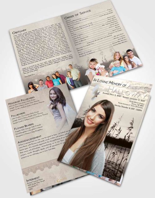 Bifold Order Of Service Obituary Template Brochure Tranquil Serenity Lake
