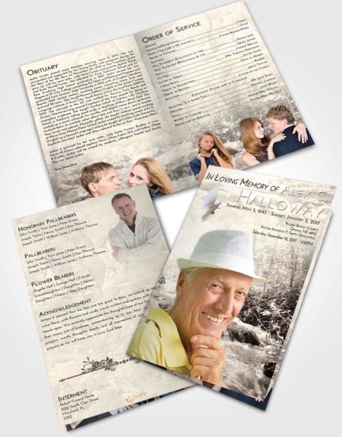 Bifold Order Of Service Obituary Template Brochure Tranquil Silver Stream