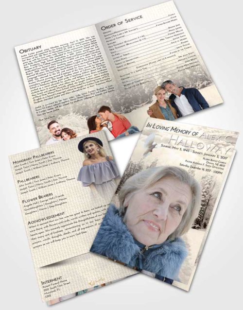 Bifold Order Of Service Obituary Template Brochure Tranquil Snow Garden