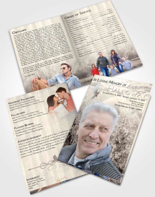 Bifold Order Of Service Obituary Template Brochure Tranquil Snowy Love