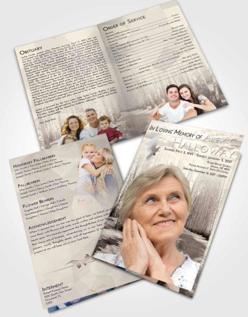 Bifold Order Of Service Obituary Template Brochure Tranquil Snowy Stream