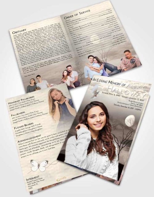 Bifold Order Of Service Obituary Template Brochure Tranquil Soft Moonlight