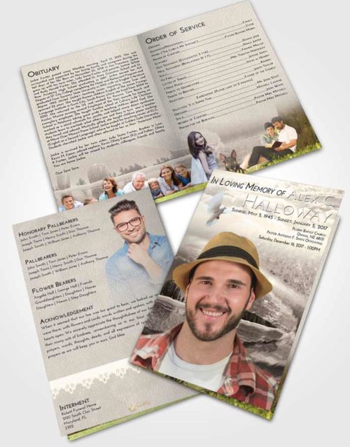Bifold Order Of Service Obituary Template Brochure Tranquil Summer Waves