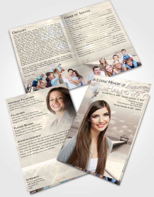 Bifold Order Of Service Obituary Template Brochure Tranquil Tropical Ocean Walk
