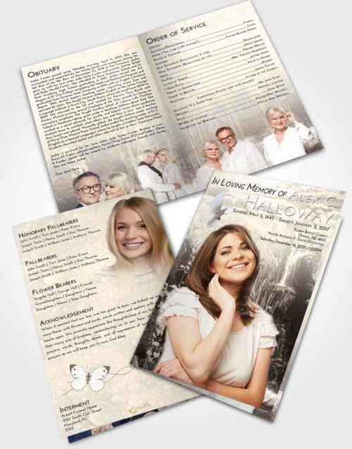 Bifold Order Of Service Obituary Template Brochure Tranquil Waterfall Breeze