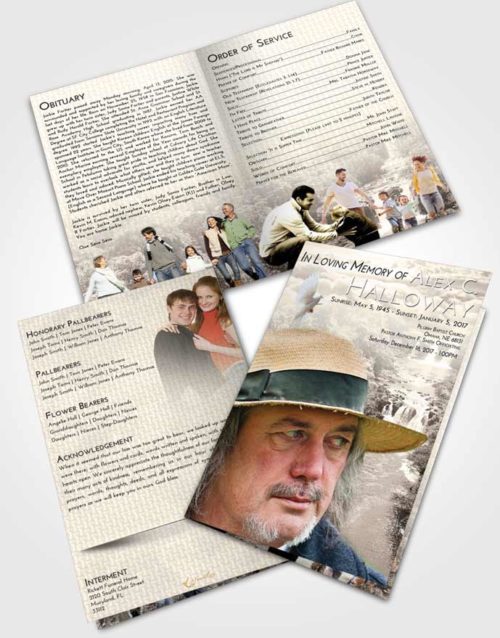 Bifold Order Of Service Obituary Template Brochure Tranquil Waterfall Liberty