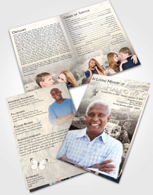 Bifold Order Of Service Obituary Template Brochure Tranquil Waterfall Masterpiece