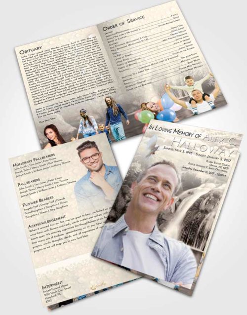 Bifold Order Of Service Obituary Template Brochure Tranquil Waterfall Paradise