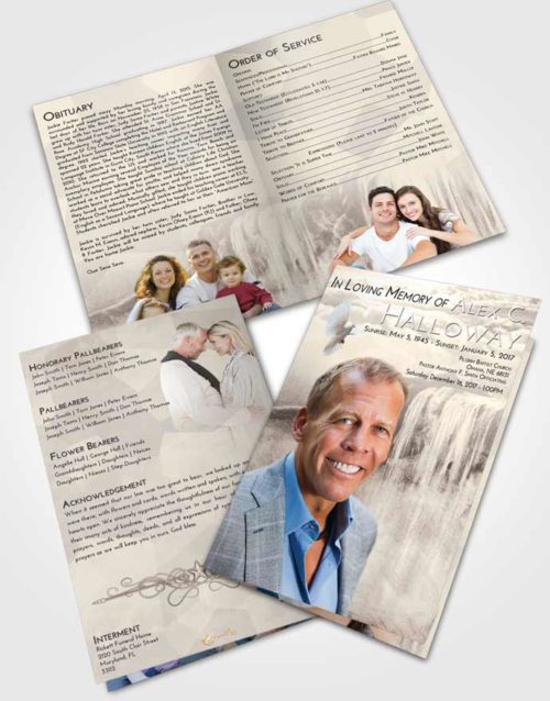 Bifold Order Of Service Obituary Template Brochure Tranquil Waterfall Tranquility