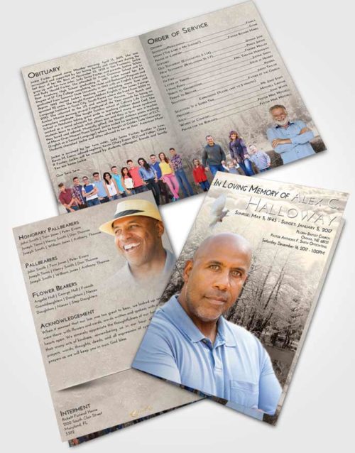 Bifold Order Of Service Obituary Template Brochure Tranquil Winter Pond