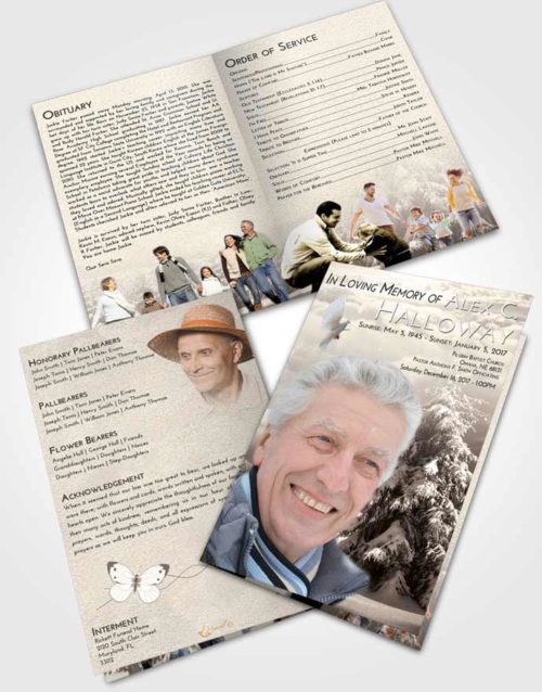 Bifold Order Of Service Obituary Template Brochure Tranquil Winter Wonderland